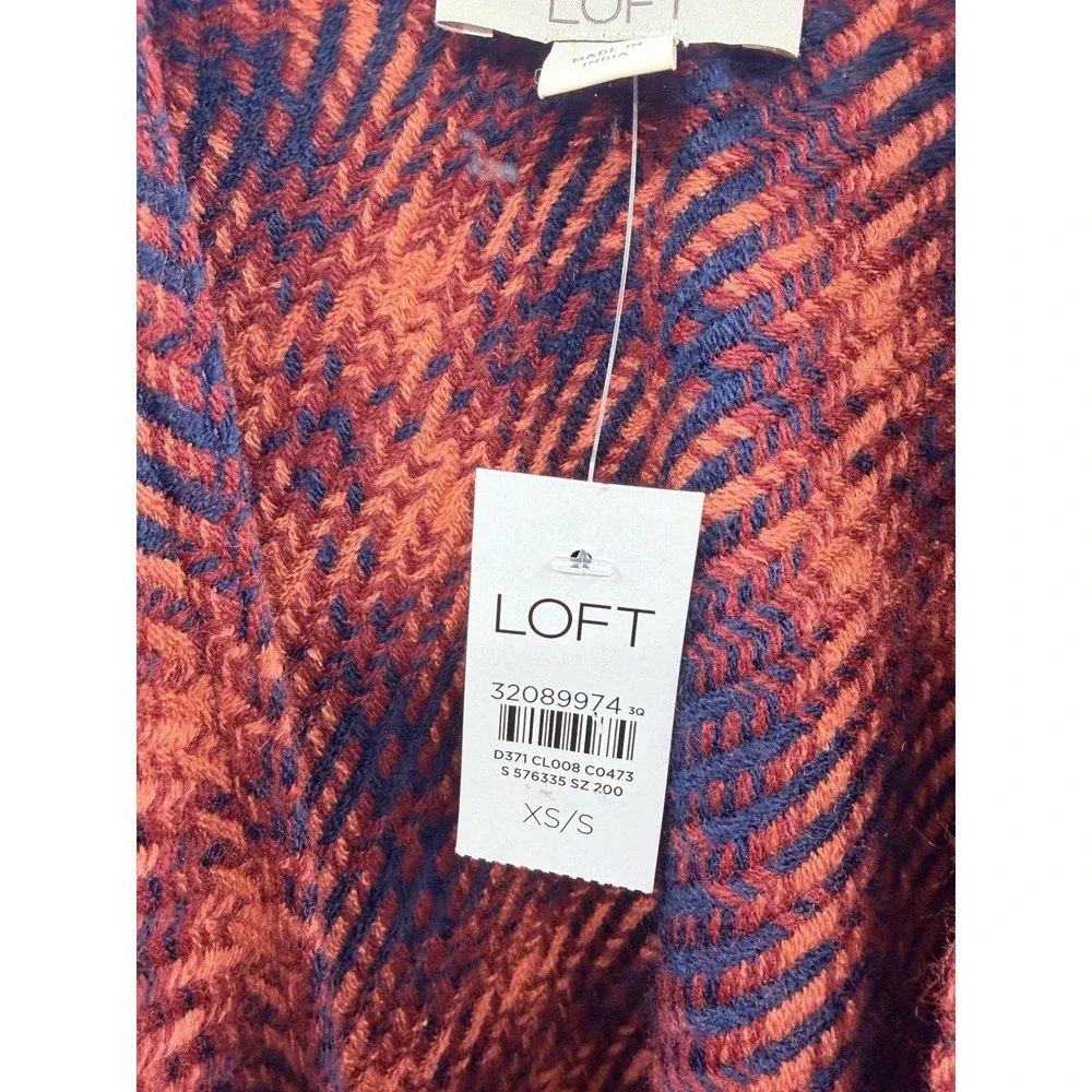 Ann Taylor LOFT Womens Size XS/S Oversized Cozy Modern Plaid Wrap Sweater Blue